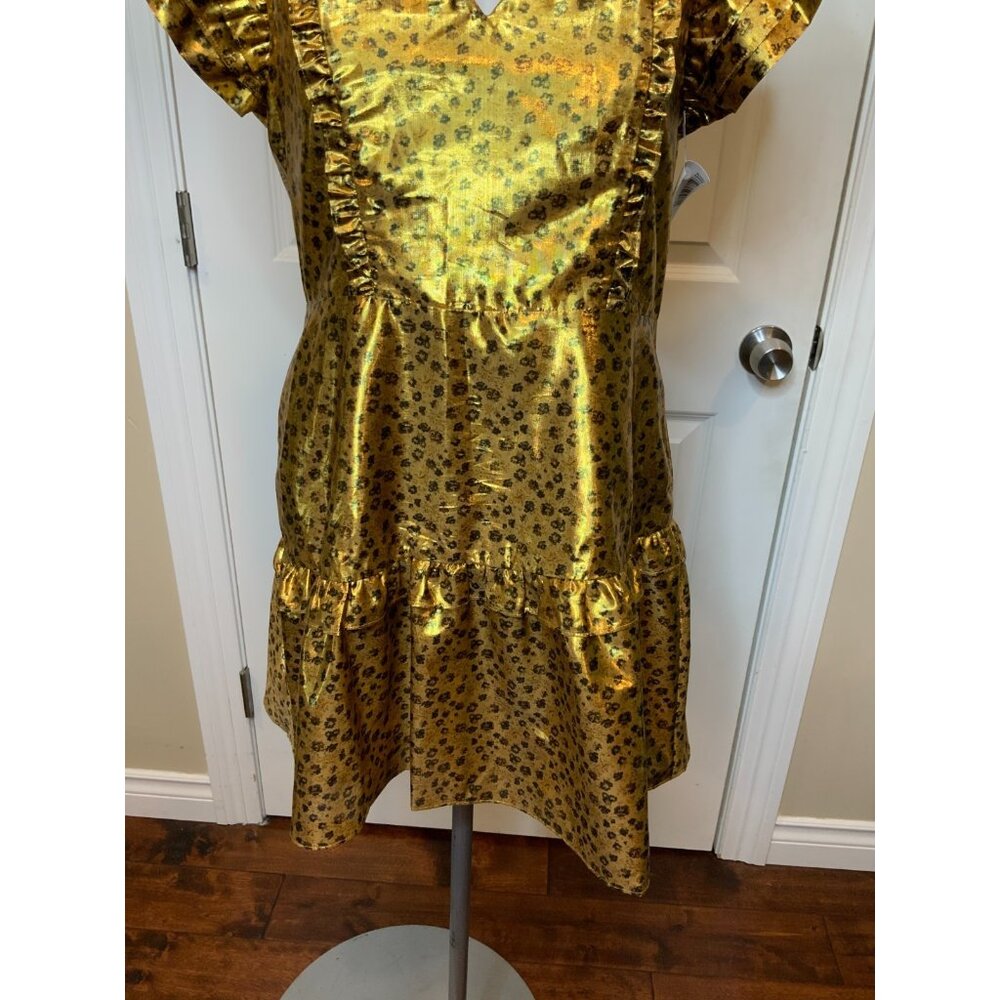 LoveShackFancy Zoya Dress Metallic Safari Gold Ruffle, Size 6, New! - Picture 3 of 8